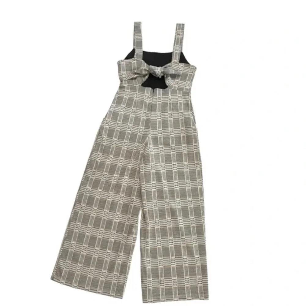 FREE PEOPLE open/tie back plaid  jumpsuit wide leg cropped stretch Size 2